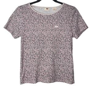 Levi's Honey Short Sleeve Shirt Women's Size Large Ribbed Pink & Black Flowers